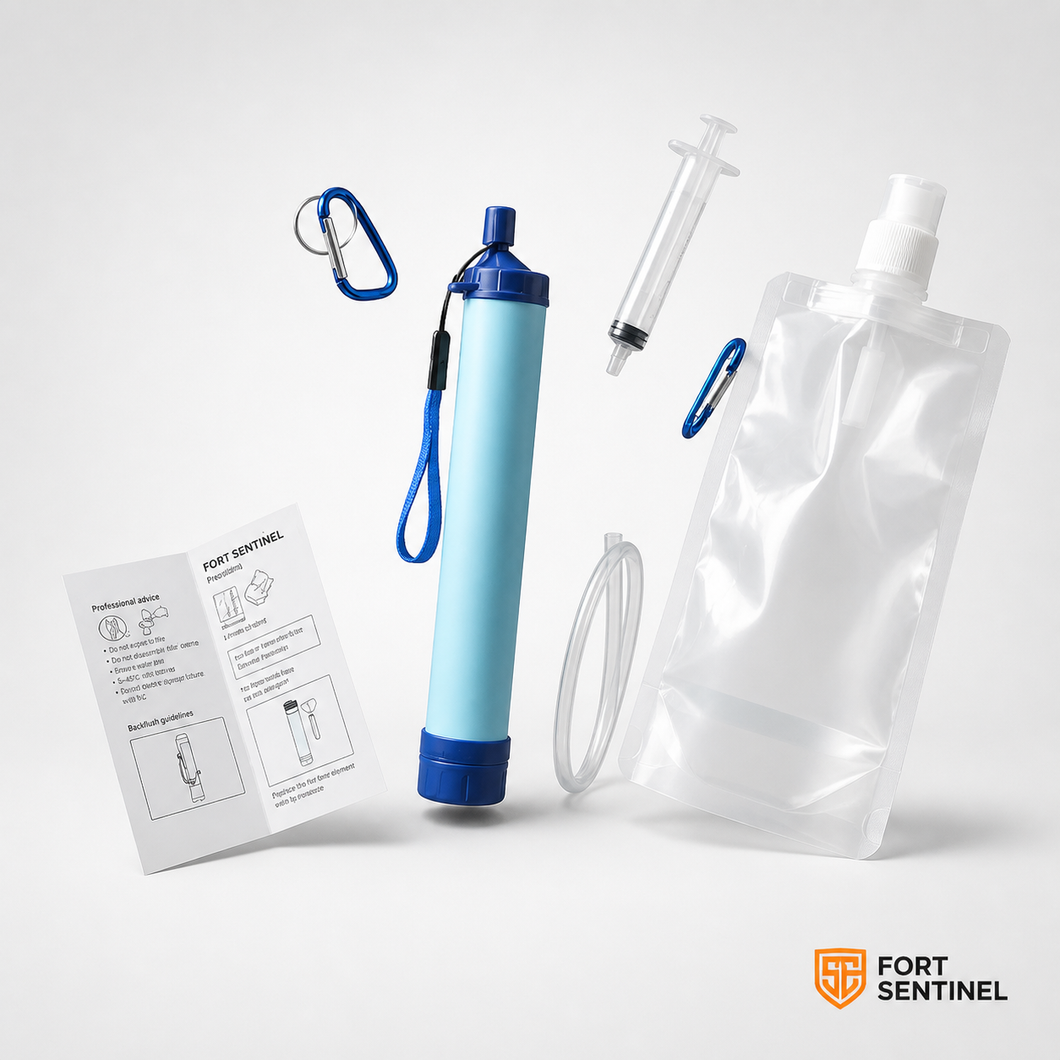 Fort Sentinel water filter straw and included accessories