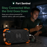 Fort Sentinel power bank charging a phone during a power outage