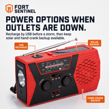 Fort Sentinel emergency radio USB solar and hand-crank power options