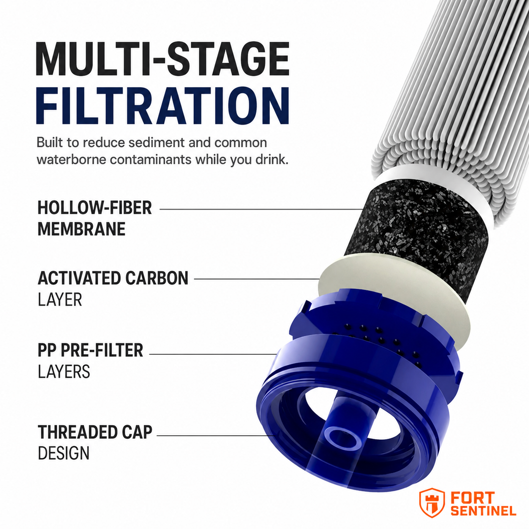Fort Sentinel water filter straw multi-stage filtration cutaway