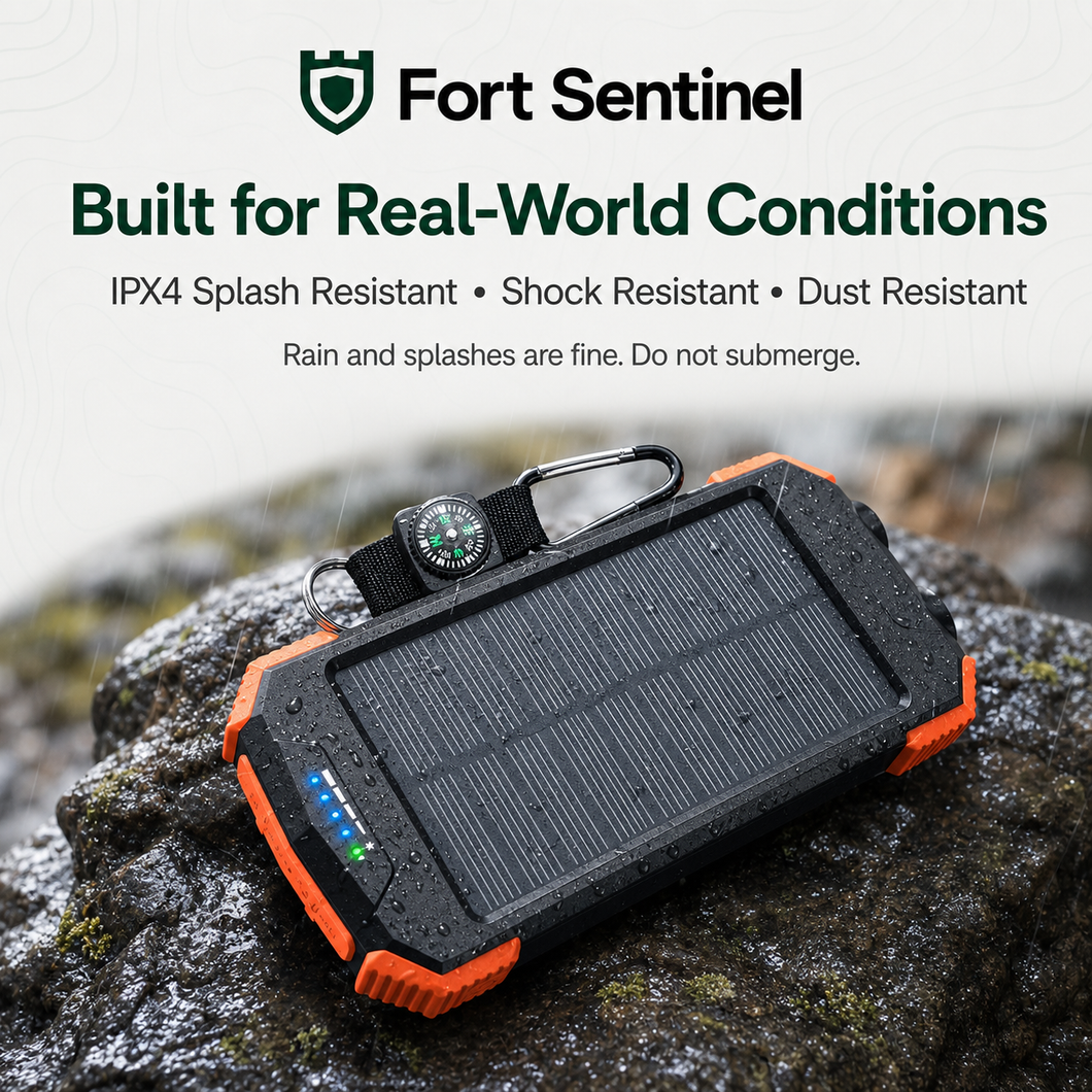 Fort Sentinel IPX4 splash-resistant rugged solar power bank